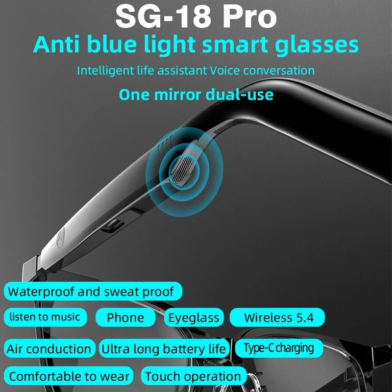 SG18 Pro 2-in-1 Smart Glasses – Magnetic Polarized Lenses & TWS Audio – HiFi Wireless Stereo Eyewear