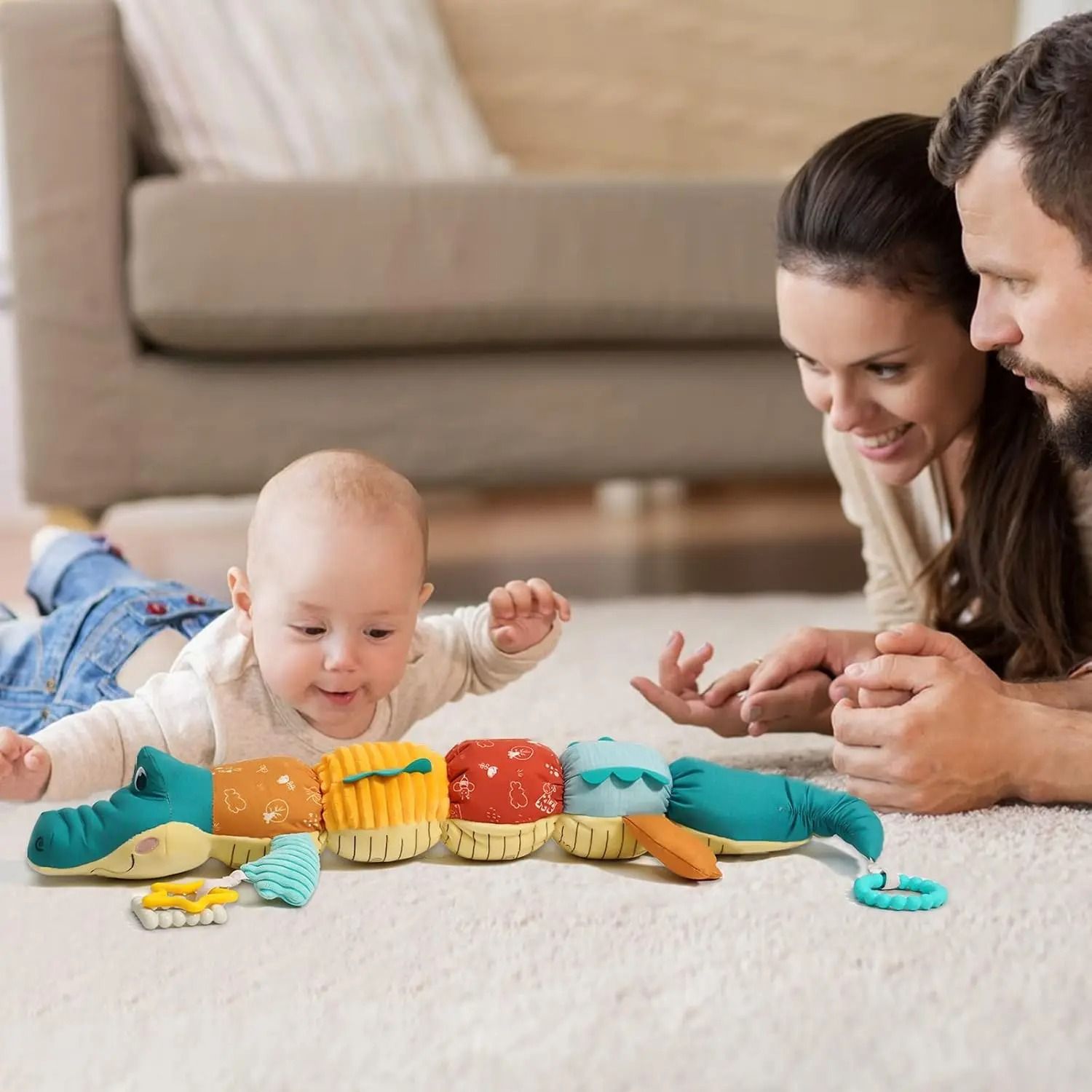 Musical Stuffed Animal Tummy Time Toy with Ruler Design