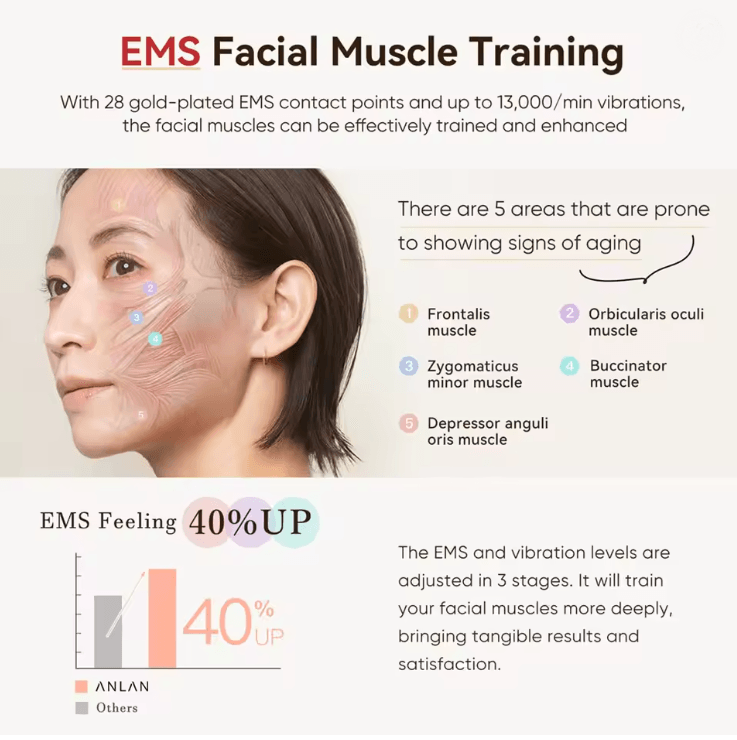 ANLAN 3in1 RF EMS Facial Lifting Beauty Device with 24K Gold