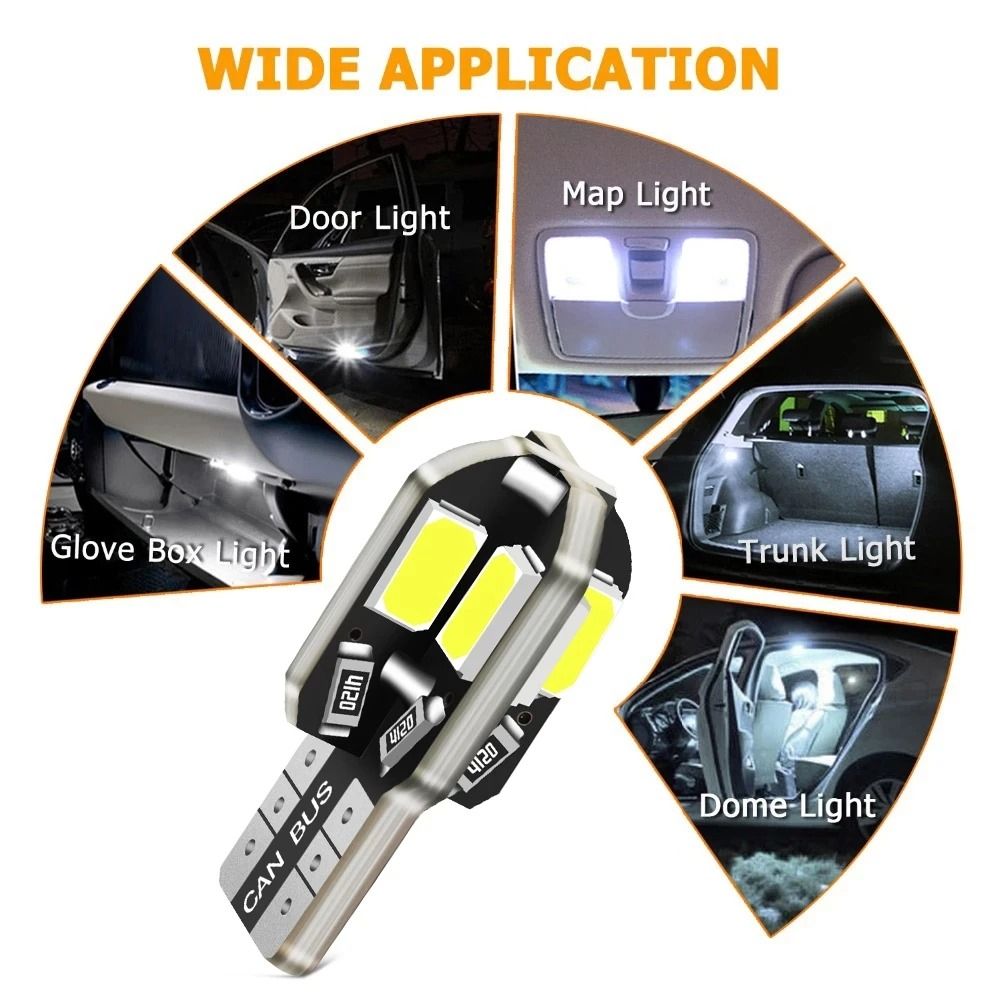 T10 W5W LED Car Bulbs 5730 8SMD 12V White Light Pack