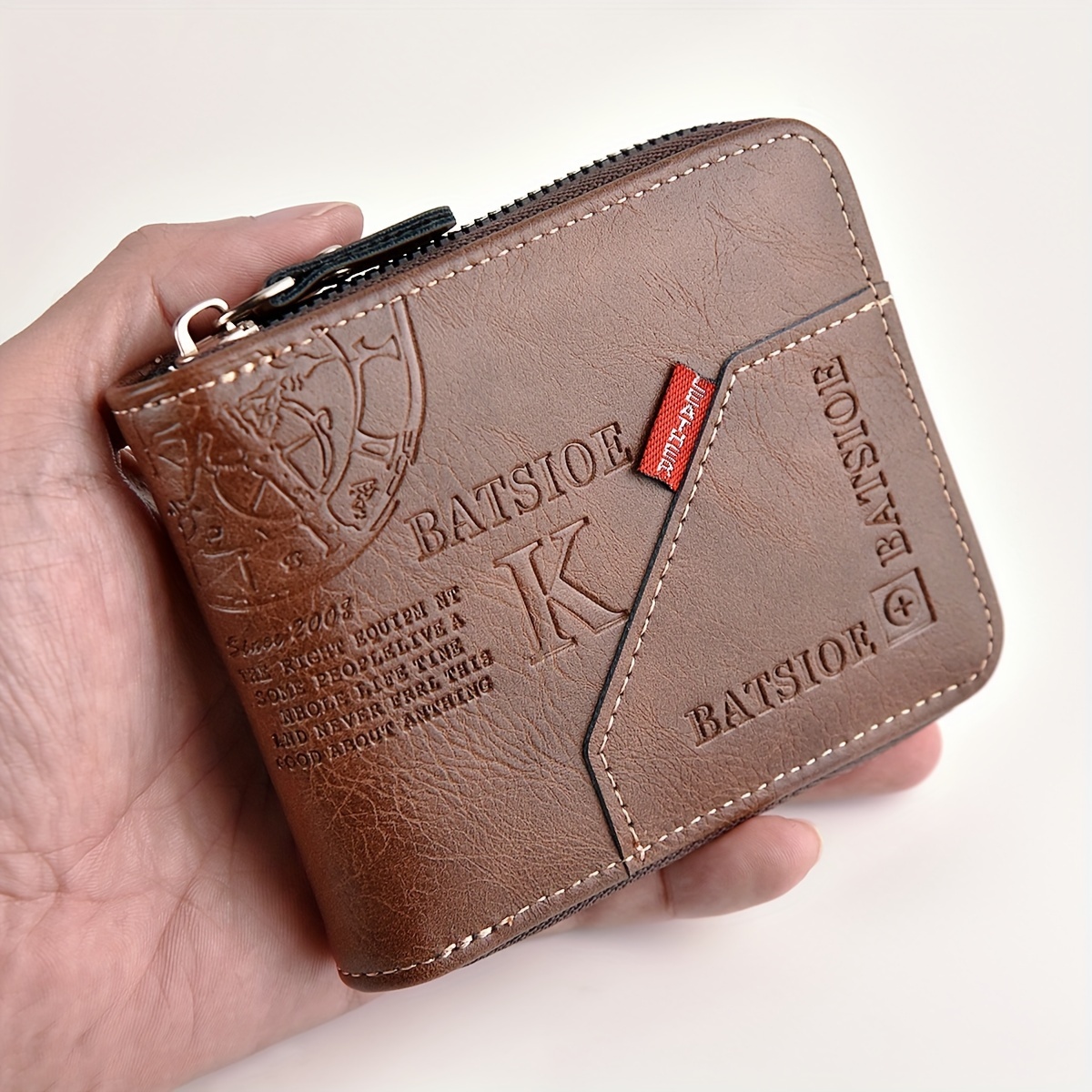 Men's PU Wax Oil Skin Wallet  Zipper Coin Purse and Card Holder