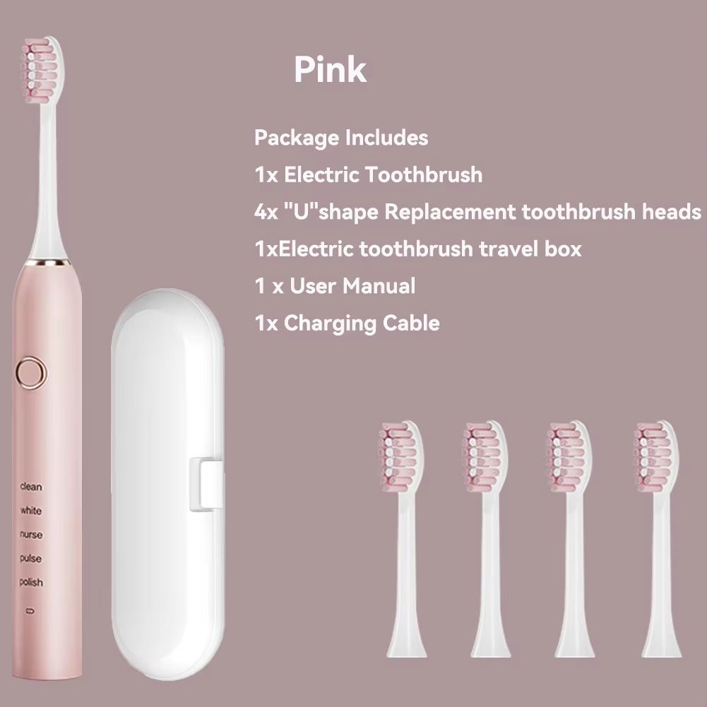 Rechargeable Sonic Electric Toothbrush – 5 Modes, 3 Intensities & 4 Replacement Heads