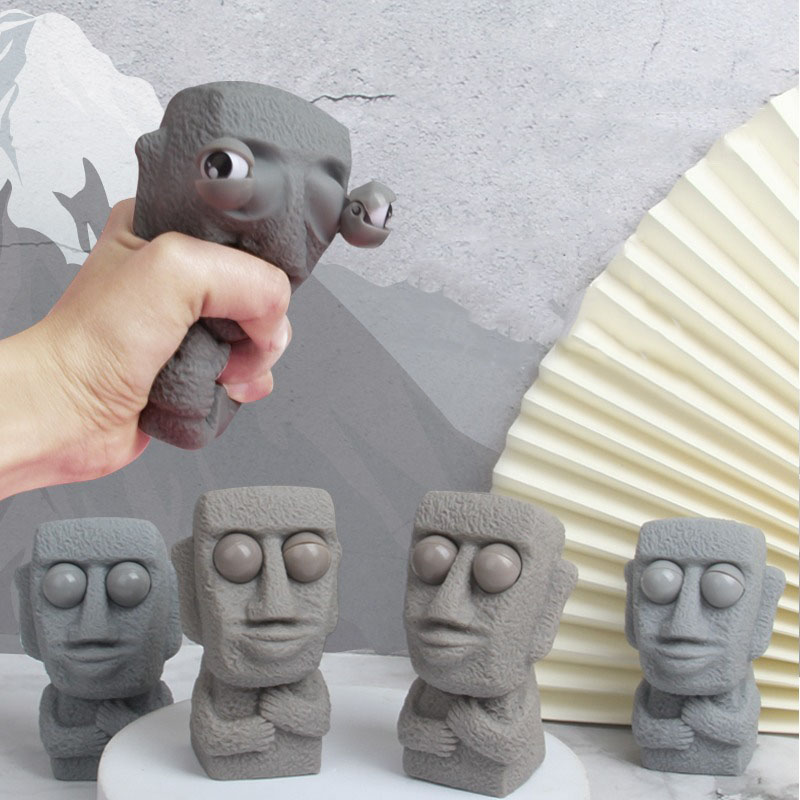 Moai Statue Stress Toy, Slow-Rebound Stone Man Squeeze Toy for Anxiety Relief with Funny Interested Expression