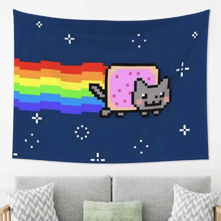 Nyan Cat Pixel Art Tapestry – Retro Gaming Wall Hanging Aesthetic Decor