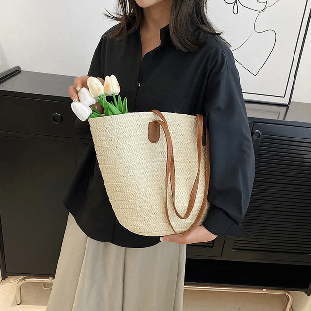 Womens Straw Beach Bag Large Capacity Woven Tote Shoulder Handbag