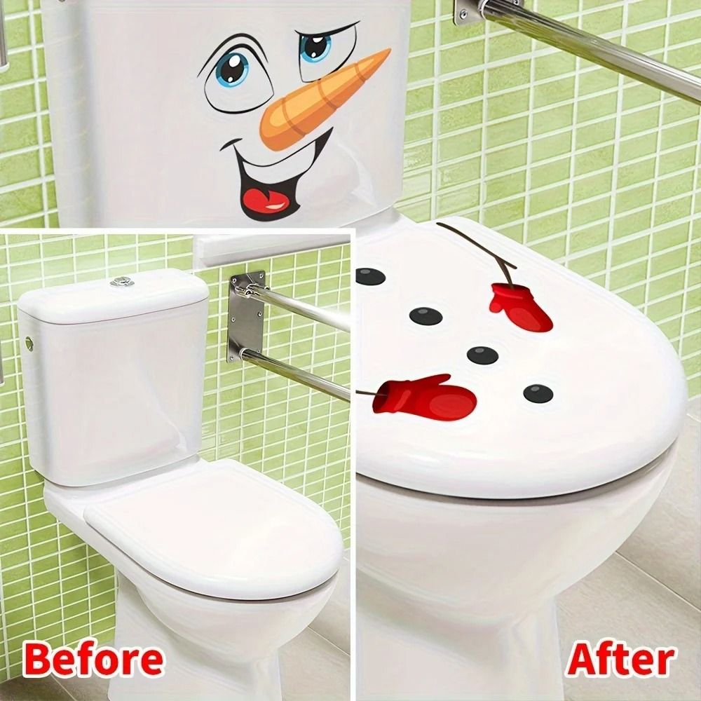Christmas Snowman Toilet Lid Decal Waterproof Self Adhesive Bathroom Sticker