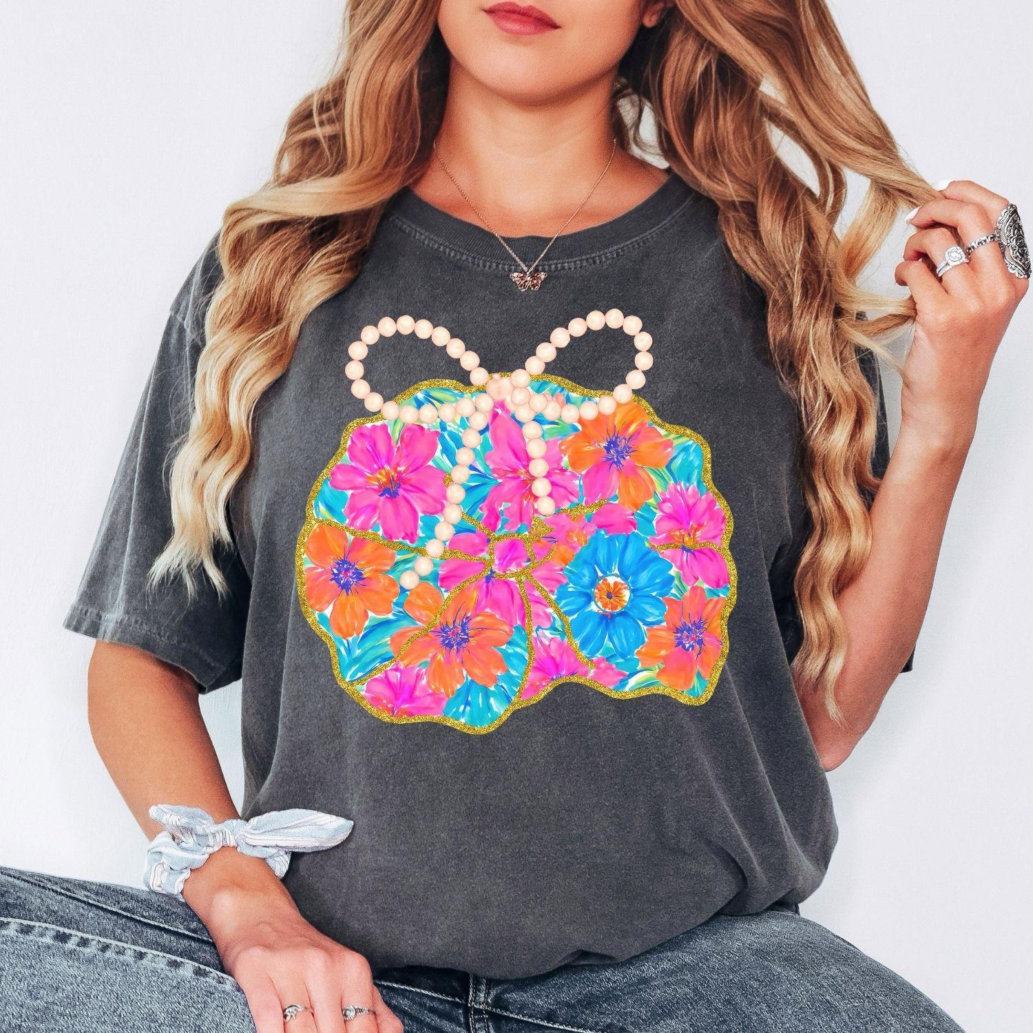 Comfort Colors Beach Floral Shell Shirt | Coastal Ocean Tropical Summer Aesthetic Tee for Vacation