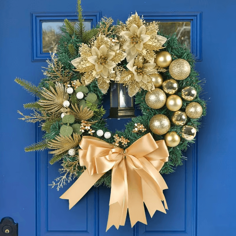 Pre-Lit Christmas Wreath with LED Lantern & Large Bow | Holiday Front Door Decor