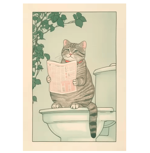 Japanese Cat Wall Art Retro Bathtub Cat Poster for Japandi Bathroom Decor