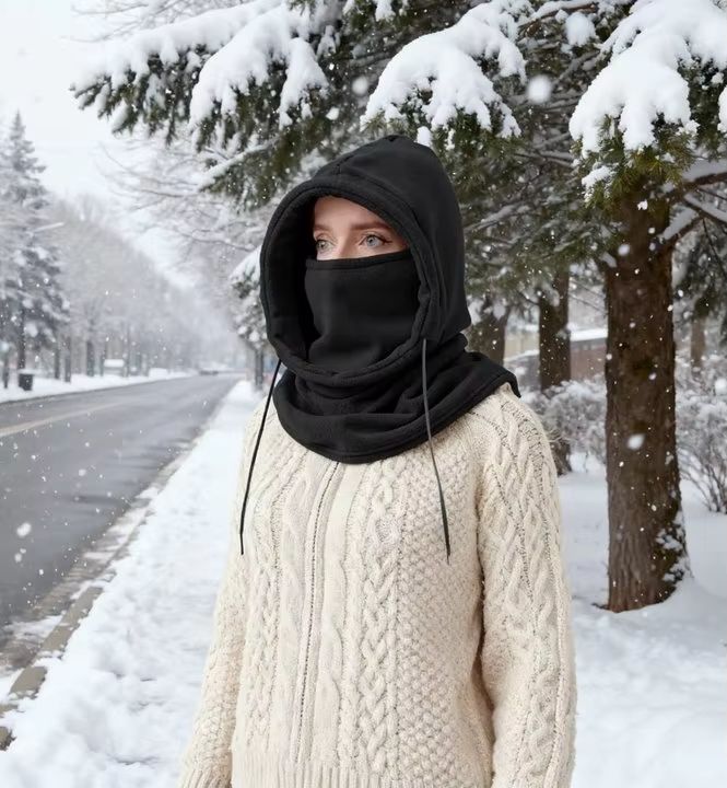 Unisex Winter Knit Balaclava Hood Windproof Mask with Drawstring