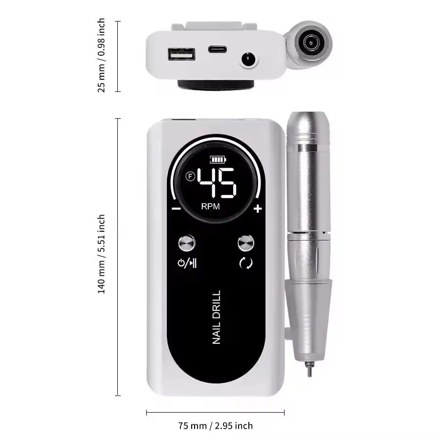 Professional Electric Nail Drill Machine – 45000RPM Rechargeable Low Noise Manicure Tool