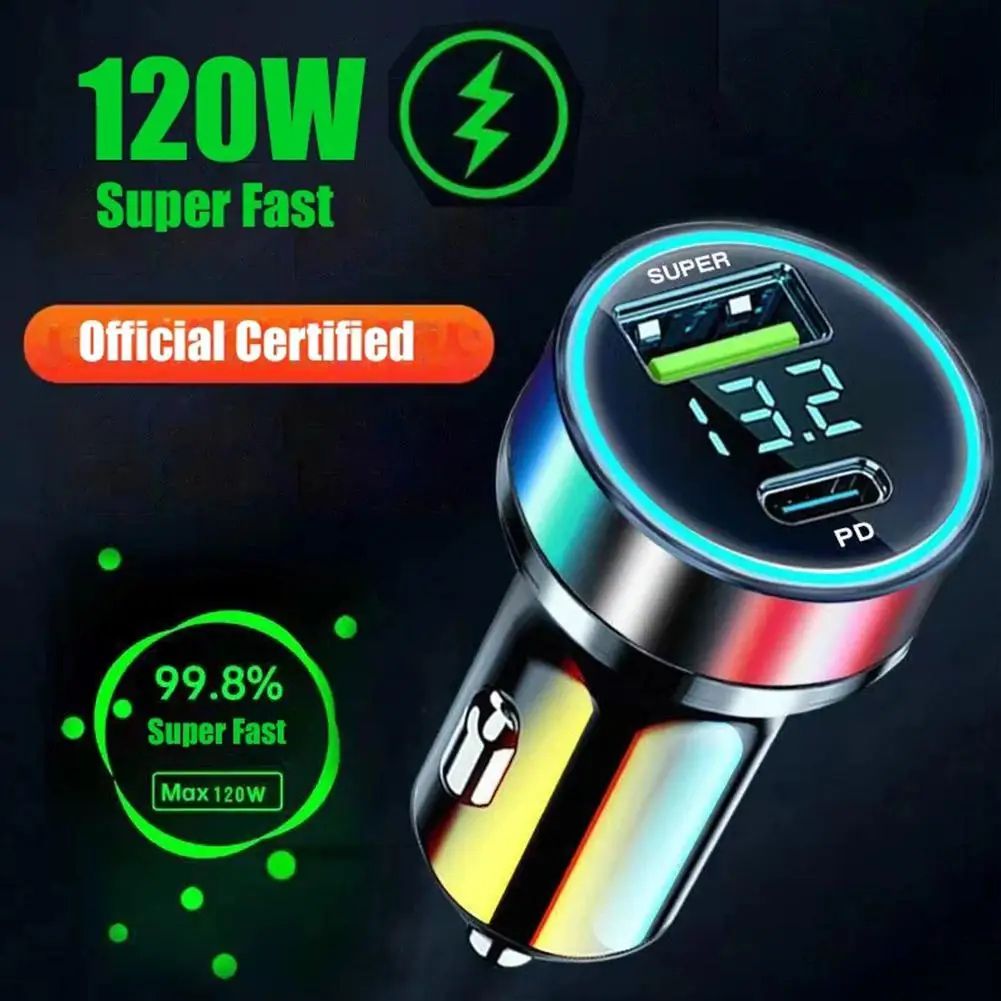 120W USB-C car charger with Dual Ports for Fast In-Car Charging
