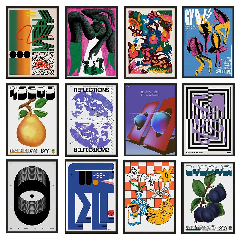 Classic Retro Abstract Canvas Wall Art – Minimalist Vertical Abstract Poster Print Unframed