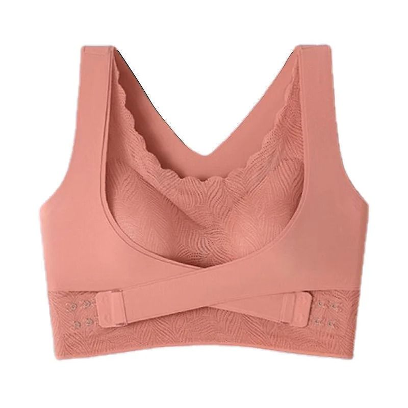 Elegant Front Buckle Lace Wireless Bra with Criss Cross Back