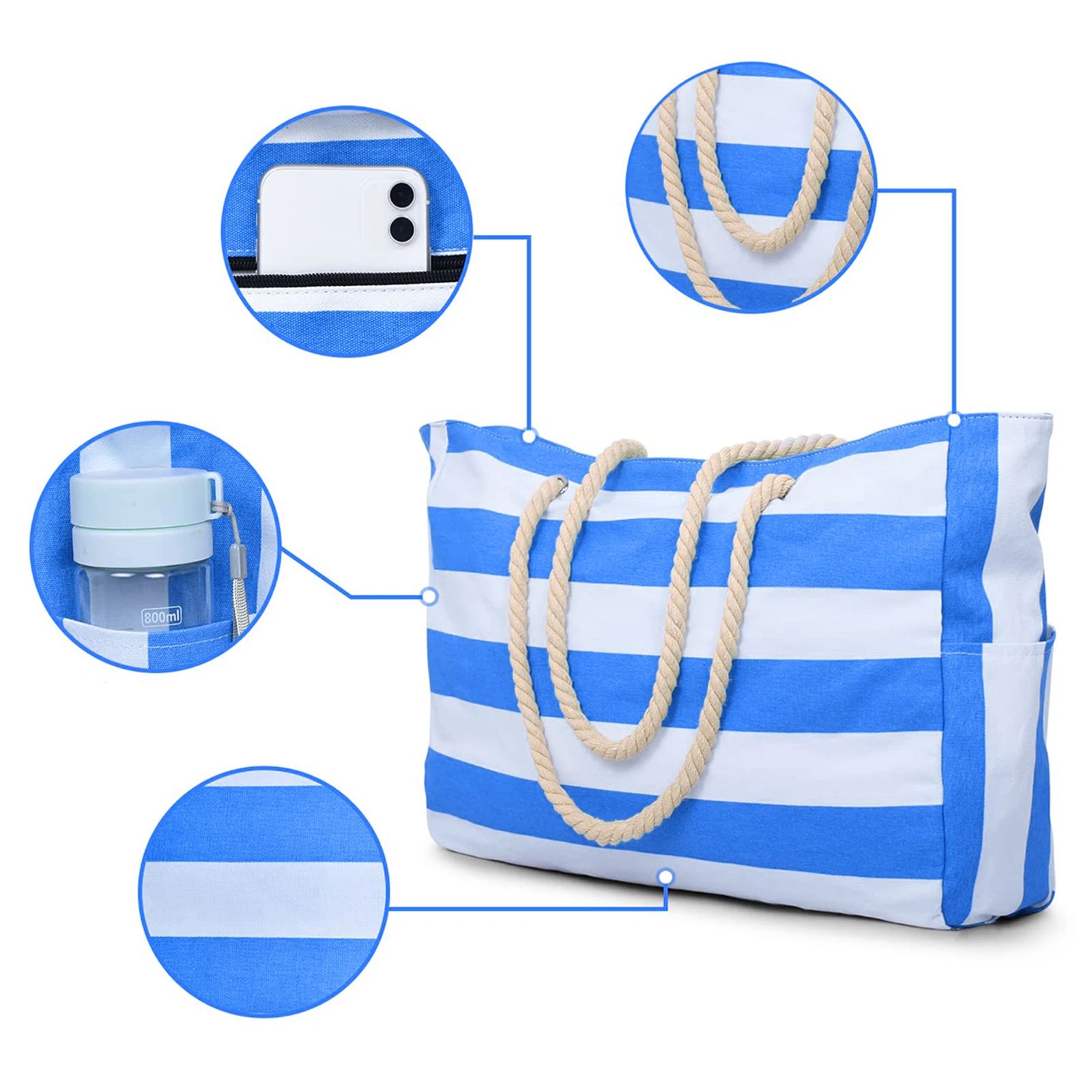 Striped Waterproof Foldable Beach Bag