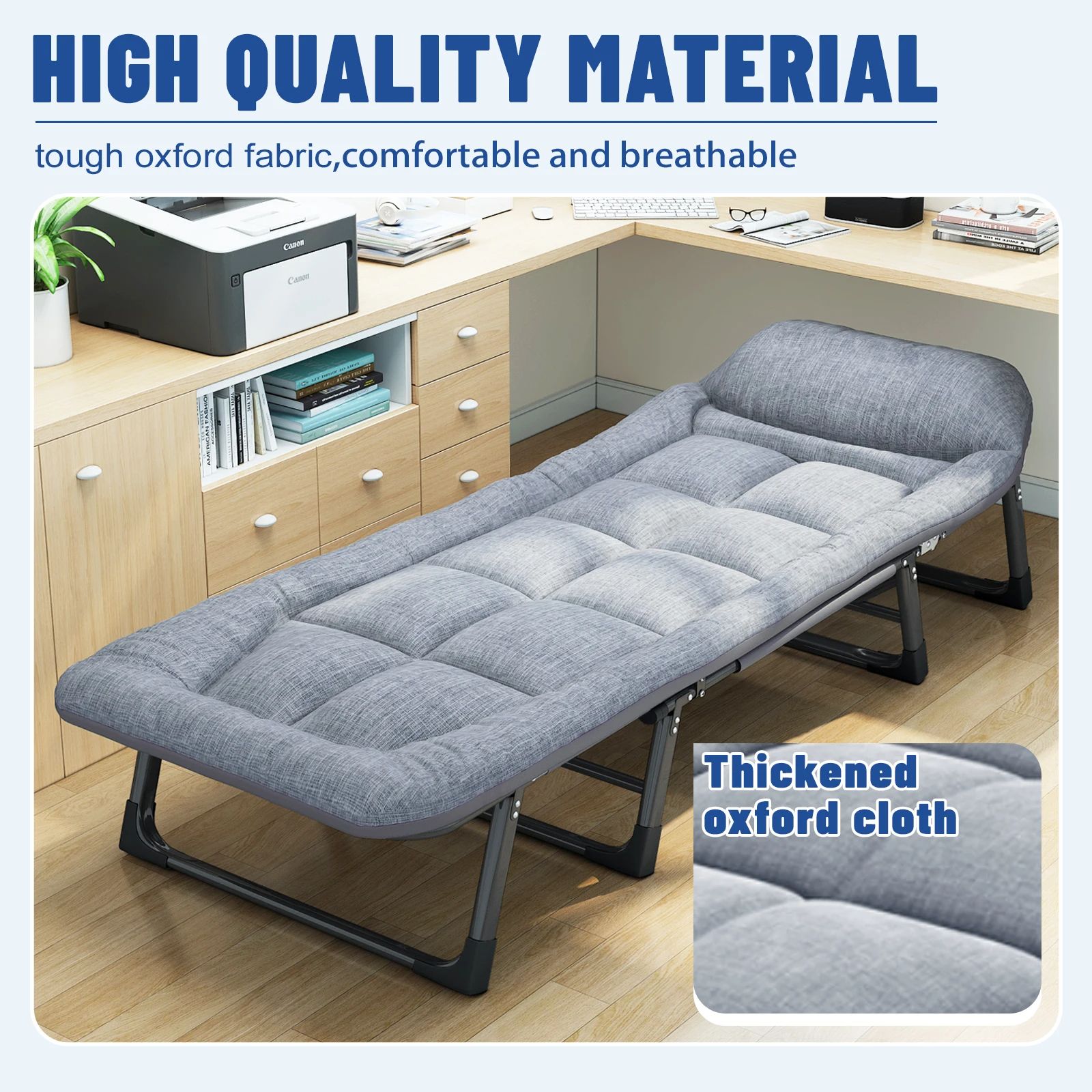 Portable Folding Camping Bed with Mattress & Pillow, 6-Position Adjustable Sleeping Cot, Heavy Duty Frame for Adults