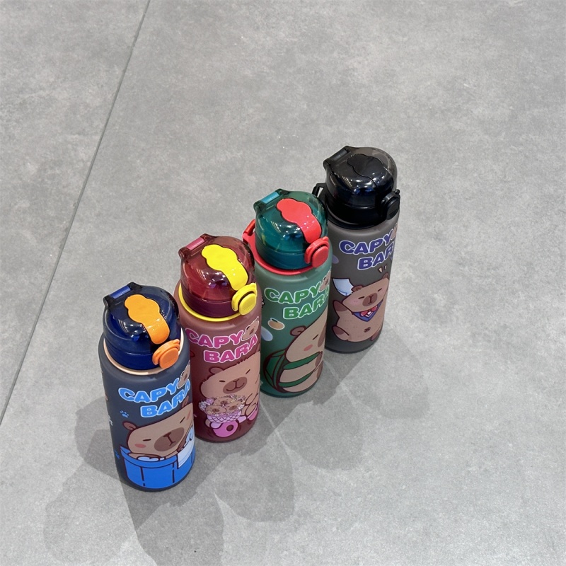 Large Capacity Sports Water Bottle, Capybara Straw Cup, Leakproof Plastic Water Bottle, Cute Cartoon, Portable Out