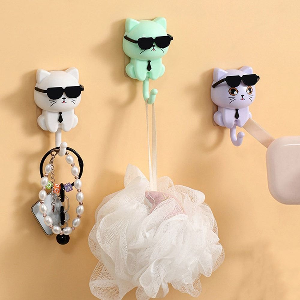 Funny Plastic Cartoon Cat Hooks, Wall Hanging, Waterproof Sunglasses, Cat Hooks, Decorative Sticky Hooks, Entrance