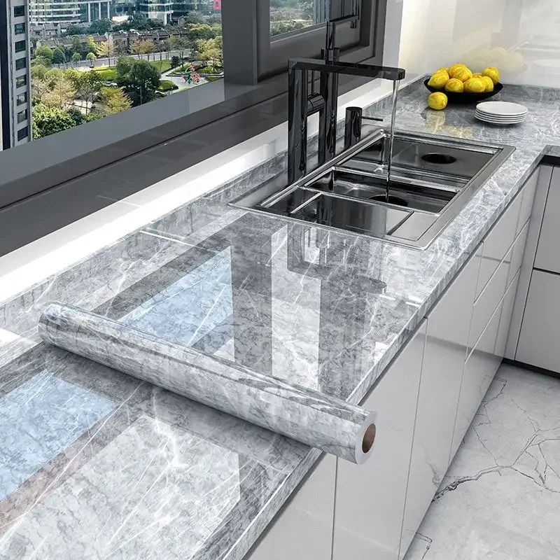 Premium Marble Self-Adhesive Wallpaper – Waterproof & Oil-Proof Kitchen Contact Paper with Thermostability