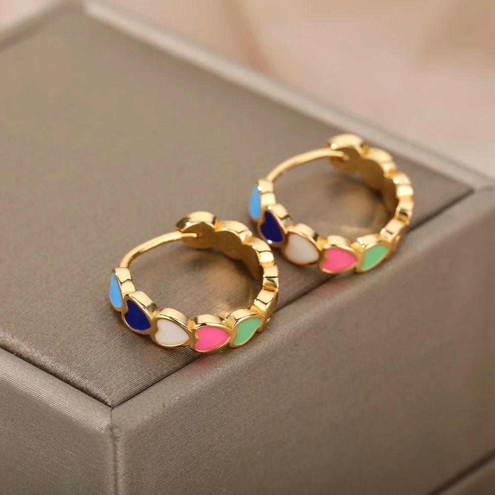Rosy Heart Charm Hoop Earrings