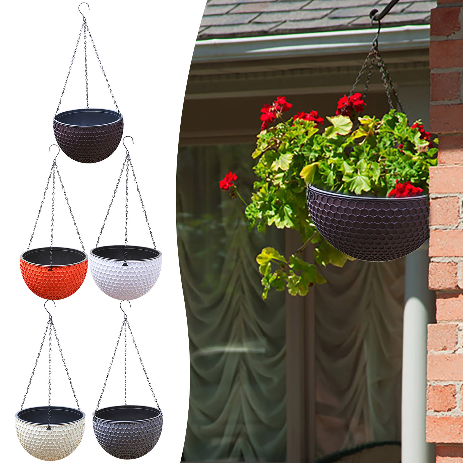 Hanging Basket Planter Premium Round Plastic Garden Pot with Drainer & Chain for Hanging Flowers