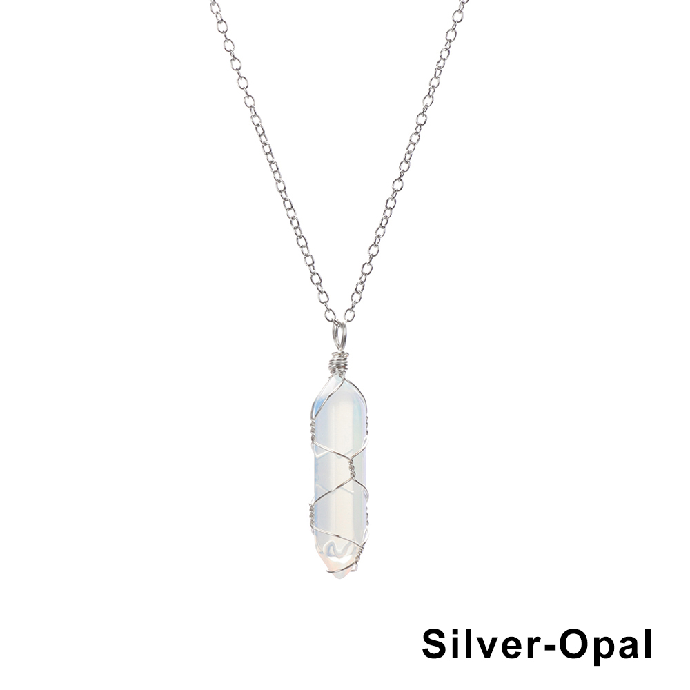 1Pc Fashion Hexagonal Cylindrical Crystal Necklace, Wire Wrap Amethyst Pendant, Natural Stone Valentine Day Gift