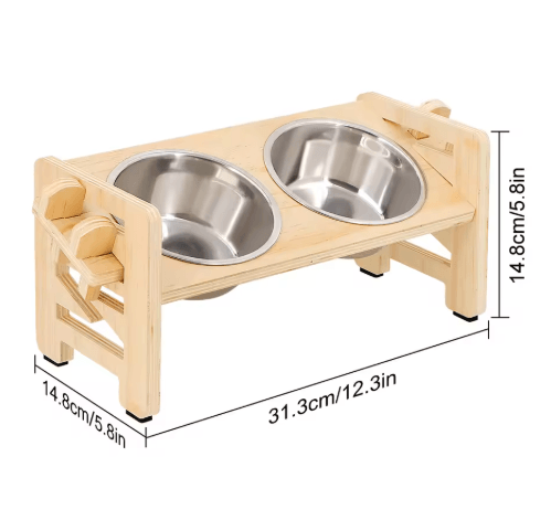 Elevated Adjustable Pet Feeder with Tilted Stainless Steel Bowls