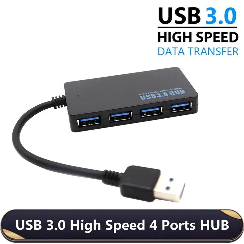 High-Speed 4-Port USB 3.0 Hub with Type-C Adapter for Laptop and PC