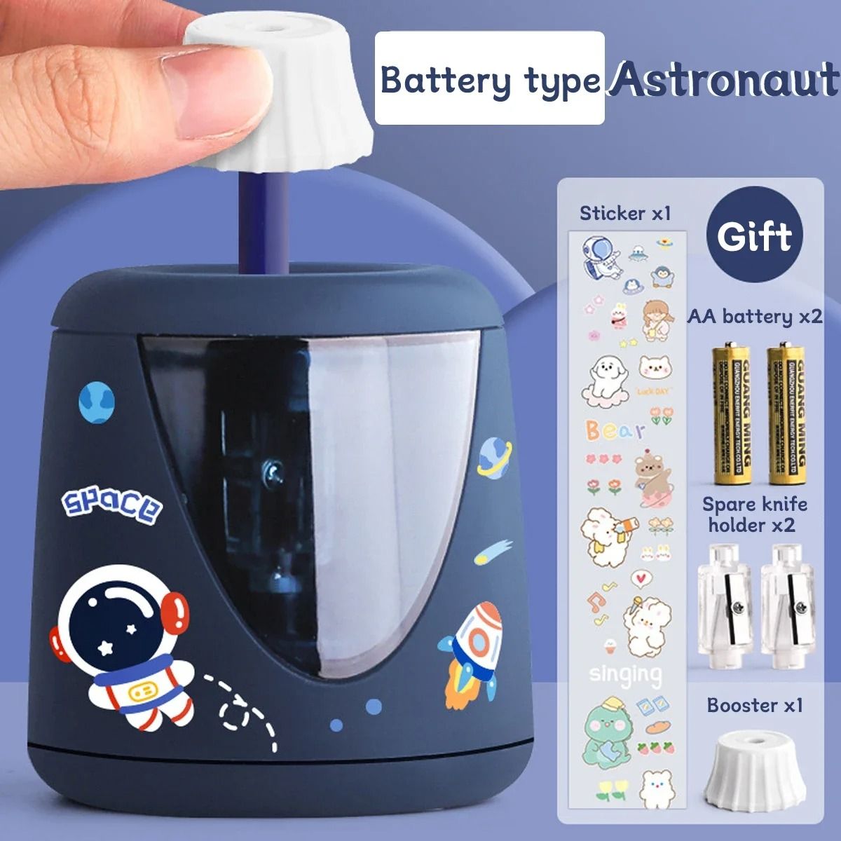 Electric Automatic Pencil Sharpener Cartoon Space Design Kids School and Office Stationery