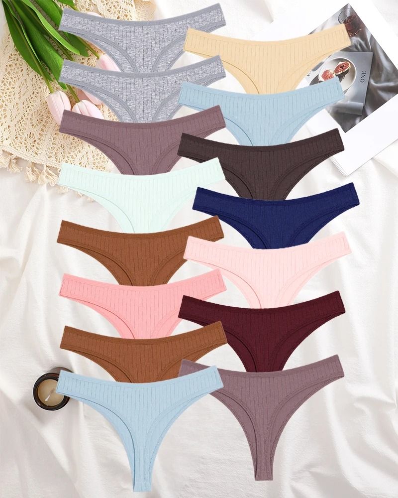 Womens Cotton Thong And Brief Underwear Set Breathable Soft Everyday Lingerie Fifteen Piece Set