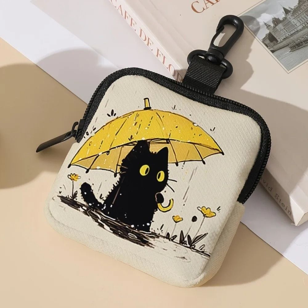Cat Print Mini Coin Purse – Waterproof Artificial Leather Earphone & Card Bag