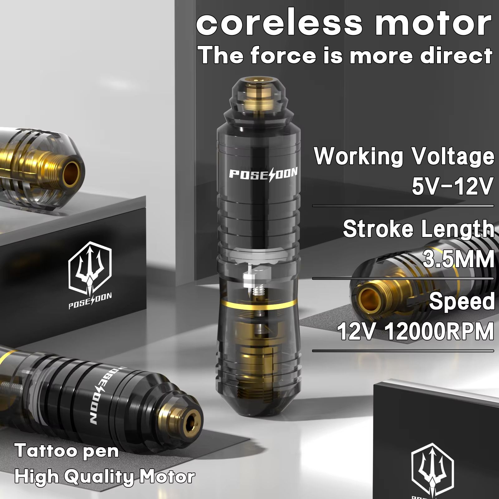 POSEIDON Transparent Wireless Tattoo Pen Kit – Professional Tattoo Machine with Power Supply for Permanent Makeup & Body