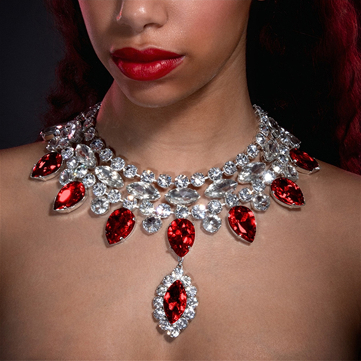 Dazzling Multi-Color Droplet Necklace, Exaggerated Personality, Wedding & Brides Diamond Collarbone Jewelry