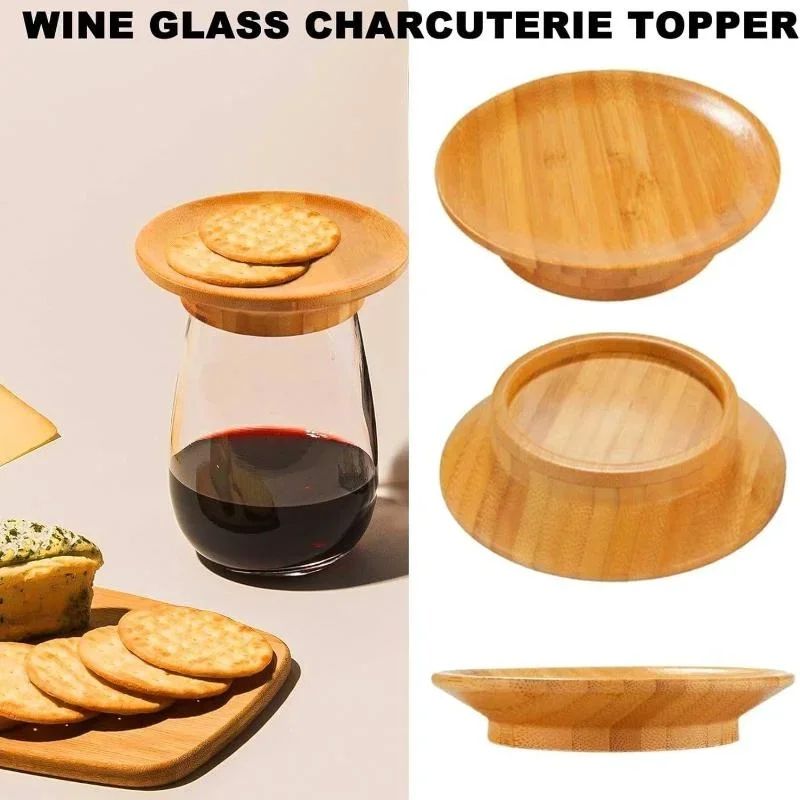 Bamboo Wine Glass Charcuterie Topper with Wooden Lid and Coaster