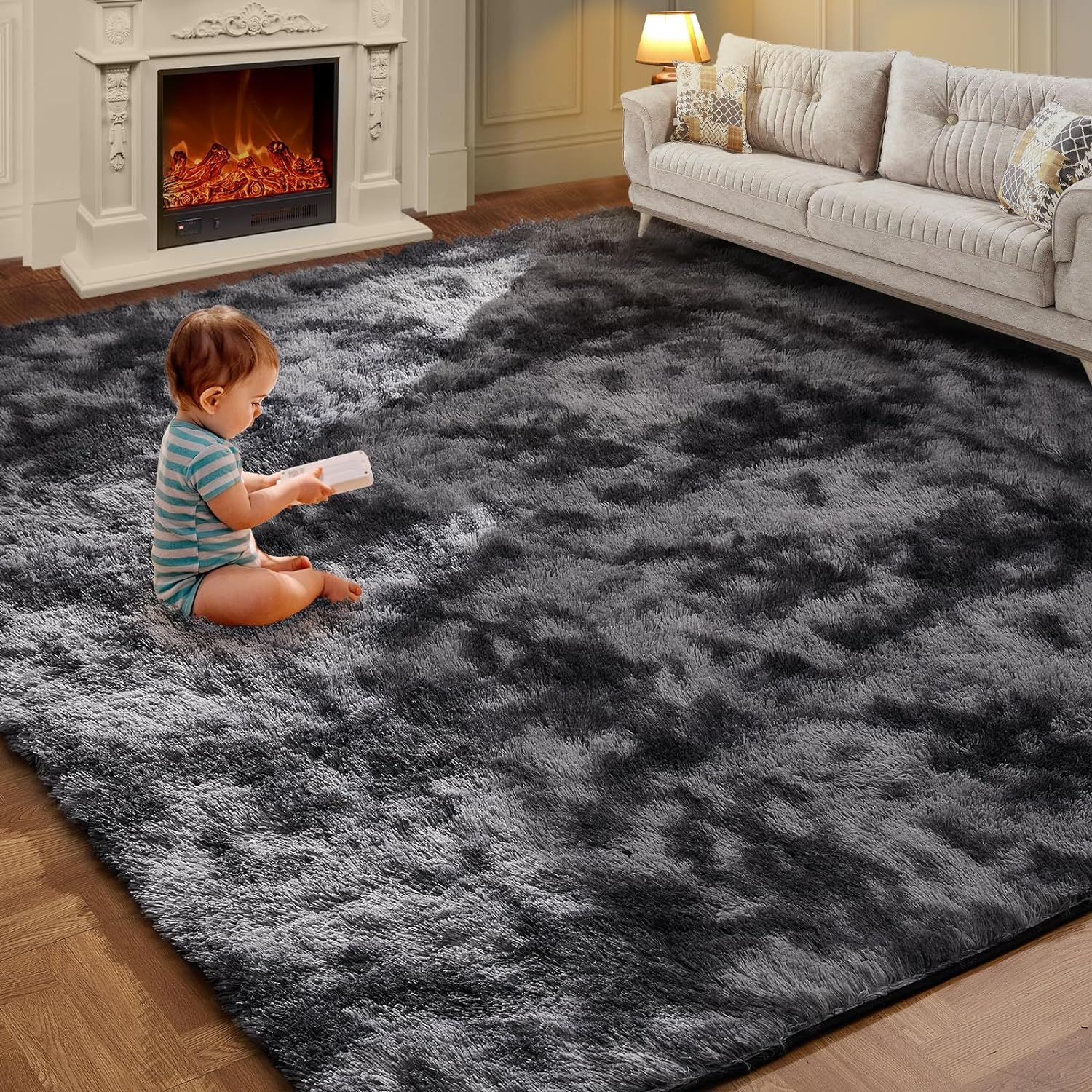 Soft Tie-Dye Plush Carpet, Children's Room Home Mat, Children's Room Baby Crawling Non-Slip Blanket