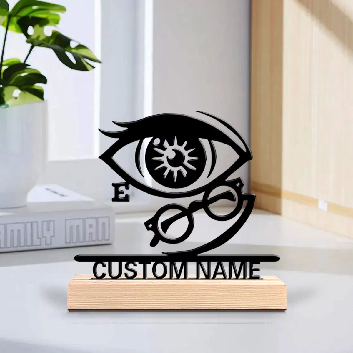 Personalized Ophthalmologist Metal Statue – Custom Doctor Desk Decor with Wooden Base
