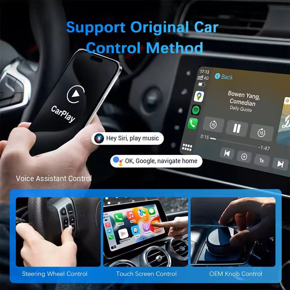 2-in-1 Wired to Wireless CarPlay and Android Auto Adapter with USB Plug