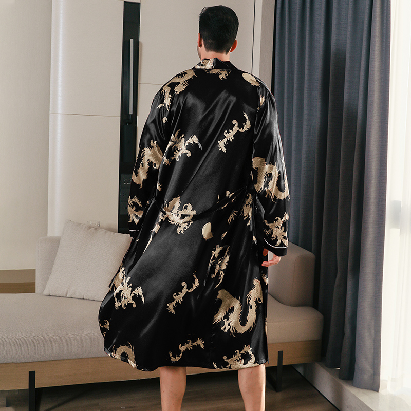 Oversized Men Pajamas, Spring and Autumn Silk Bathrobes, Long Sleeved Ice Silk Pajama, Summer Home Clothing