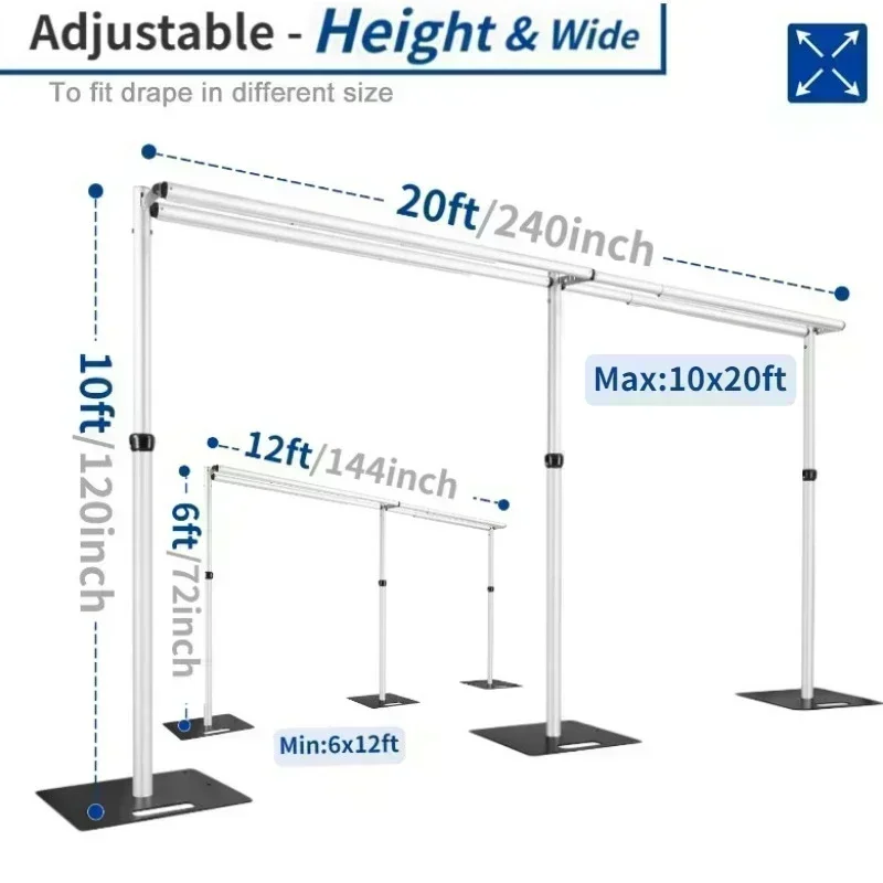 Portable Double Crossbar Pipe & Drape Backdrop Stand Kit, Wedding Curtain Display Aluminum Pipe Frame for Event Centers