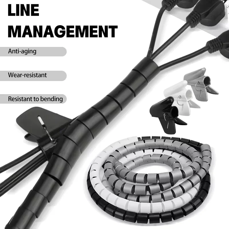 Wire Wrap Cable Management System Desk Organizer for Office PC TV Flexible Cord Tube Sleeve