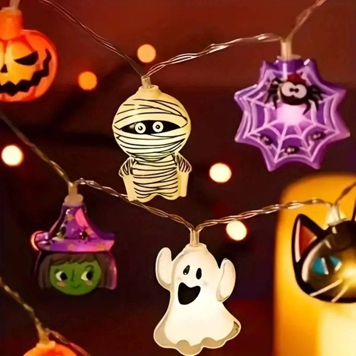 Halloween Starburst LED String Lights Battery Powered Waterproof Spider, Ghost & Skeleton Party Decor