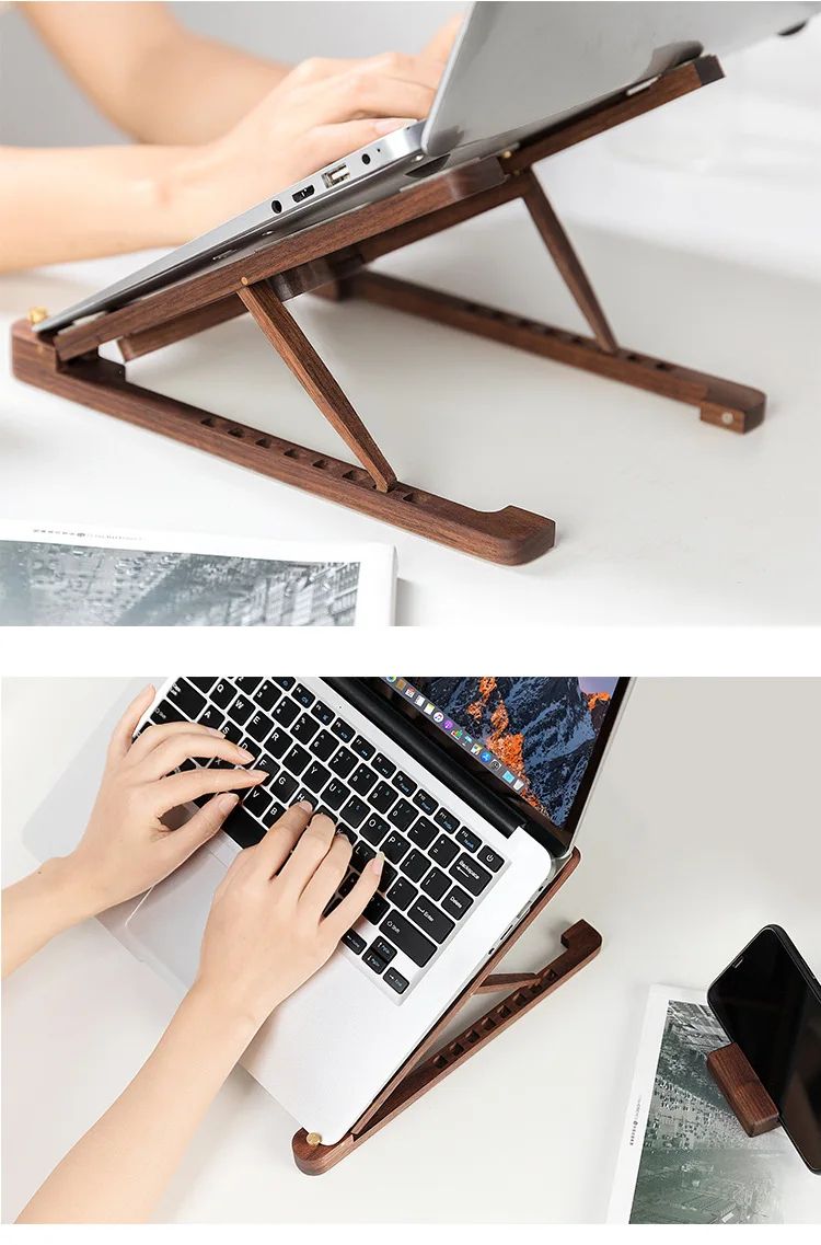 Foldable Wooden Laptop Stand Adjustable Height