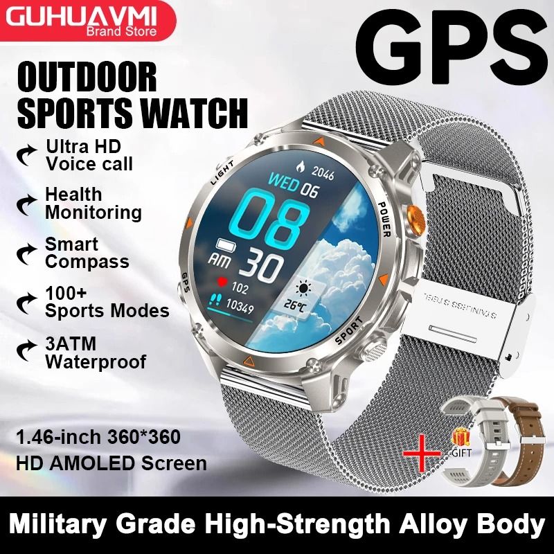 2025 GPS Map Navigation Smartwatch | AMOLED HD Display & Compass | Executive 3ATM Waterproof NFC Bluetooth Call System