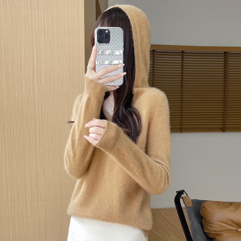 Soft Cashmere Tops, Clothing Hooded Collar Pullover Merino Wool Sweater