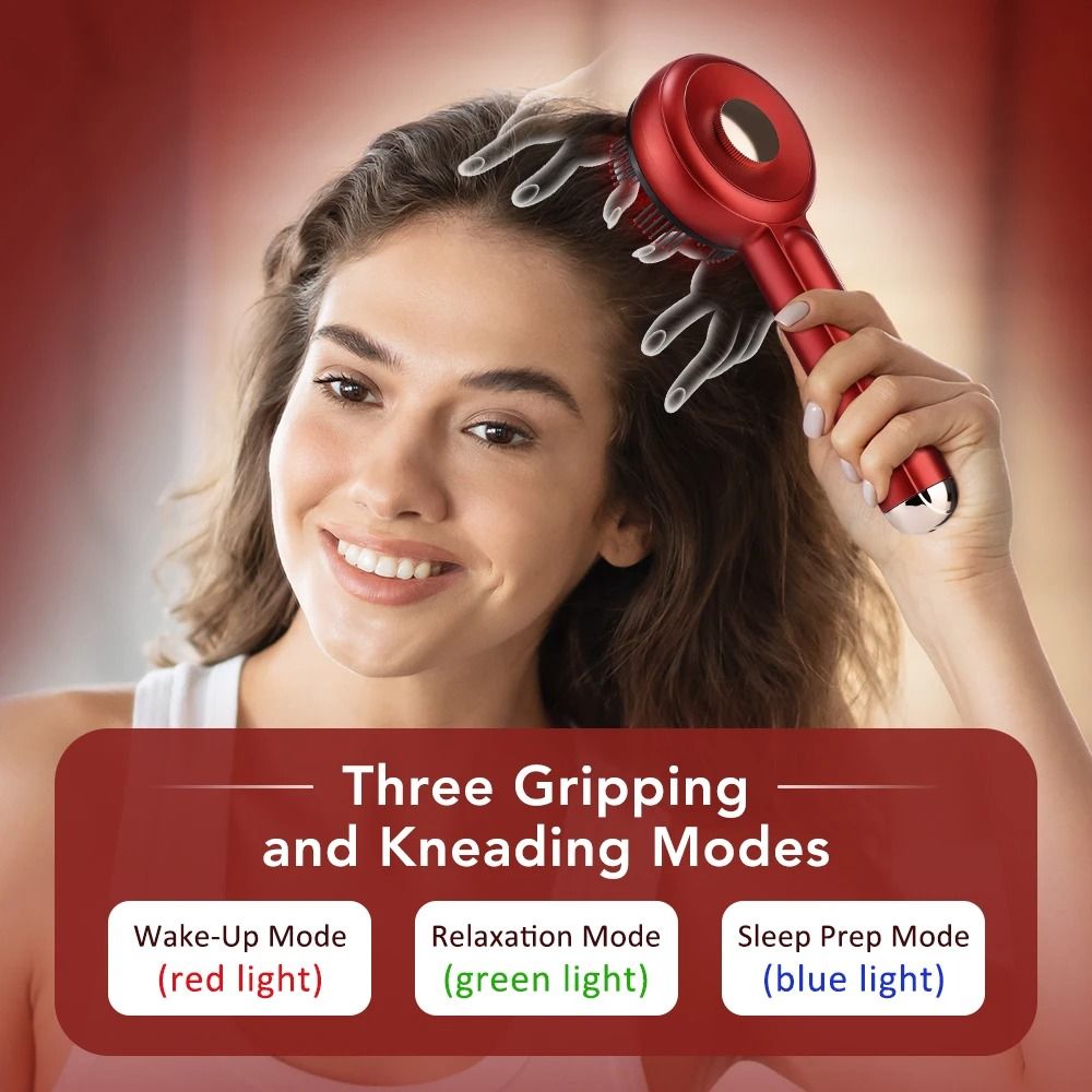 Electric Microcurrent Hair Massage Comb with Red Light Therapy and Scalp Kneading Function