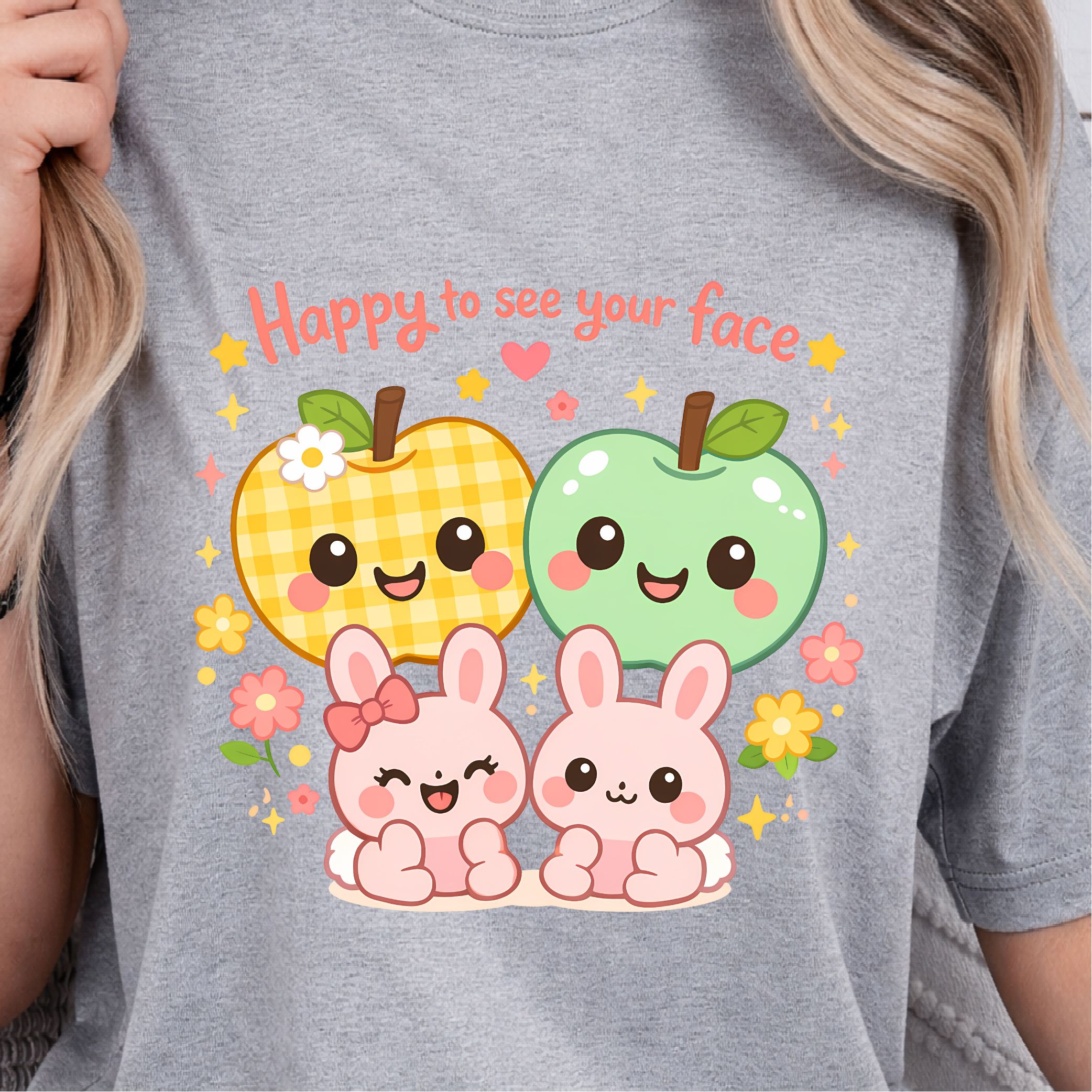 Happy To See Your Faces Shirt – Apples & Baby Bunny Easter Design Tee