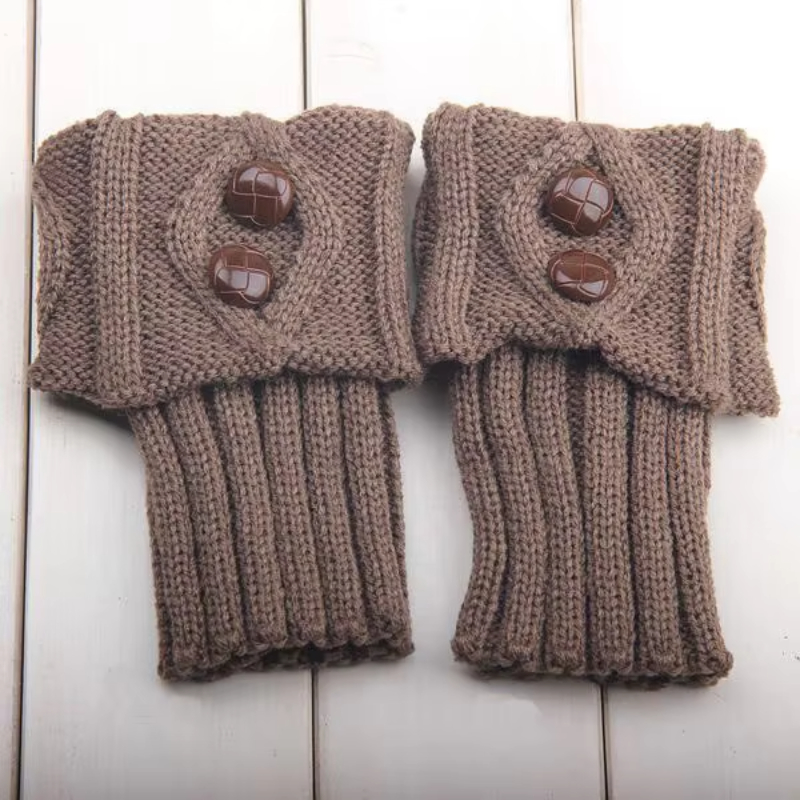 Autumn Winter Women's Knitted Wool Socks with Buttons, Fashion Boot Cover Leg Warmers & Foot Warmer