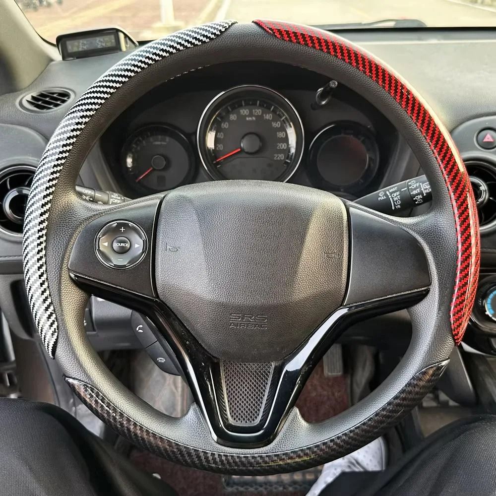 Microfiber Leather Steering Wheel Cover with Carbon Fiber Look