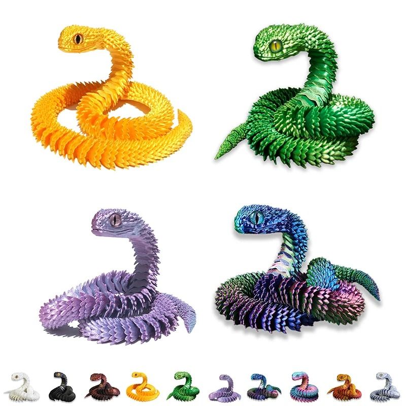3D Printed Snake Figurine with Movable Joints Life like Desktop Ornament