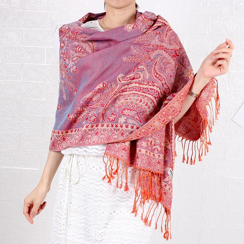 Bohemian Style Cashew Jacquard Scarf Women - Winter Warm Pashmina Long Soft Shawls